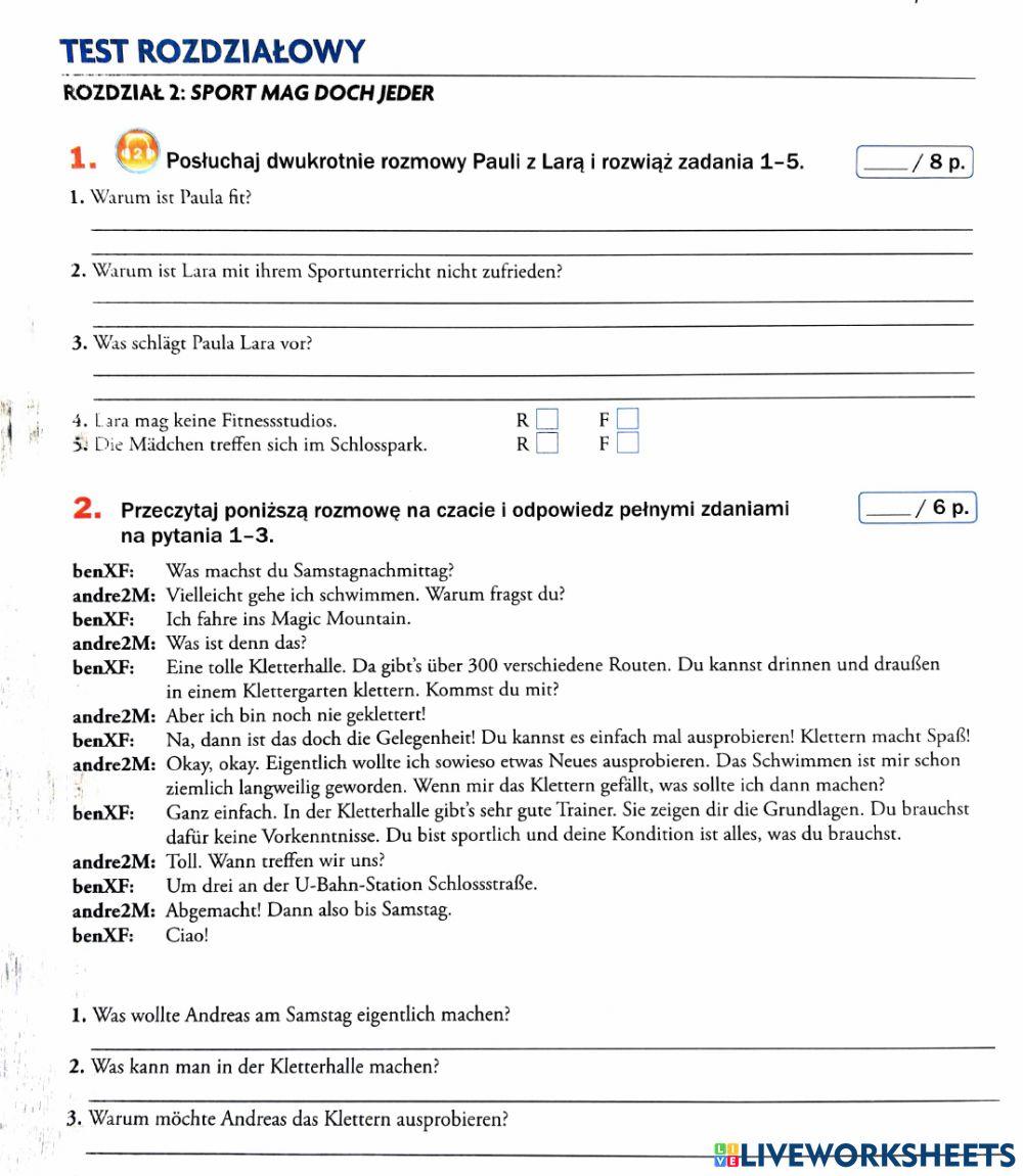 Sport activity for A2 | Live Worksheets