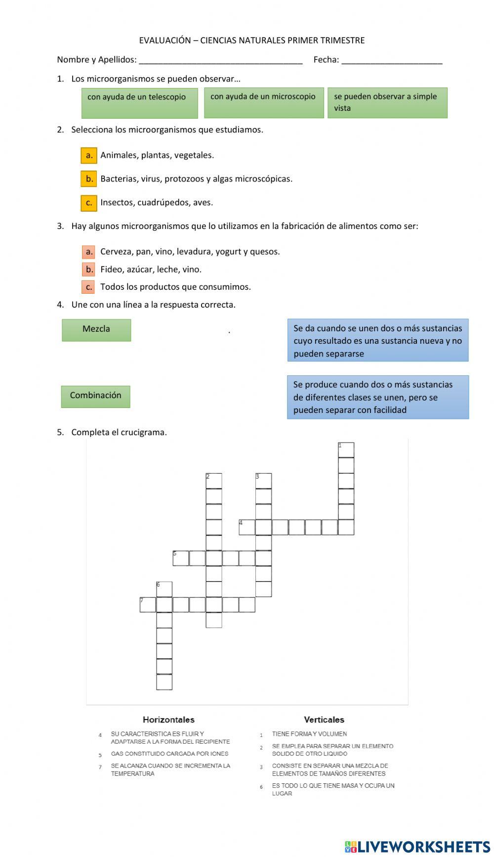 Evaluación ciencias naturales