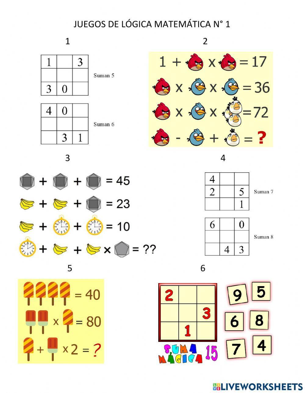 Juego de lógica matemática n° 1 worksheet | Live Worksheets