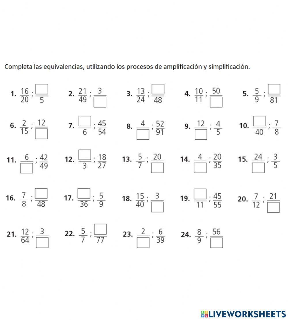 Amplificación y Simplificación de Fracciones interactive worksheet | Live  Worksheets