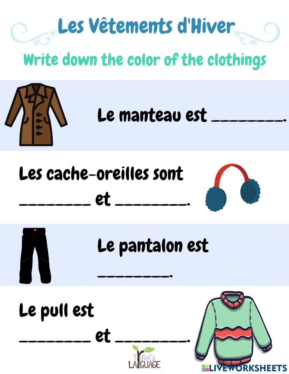 French-WinterClothes-ColorApplication online exercise for | Live Worksheets