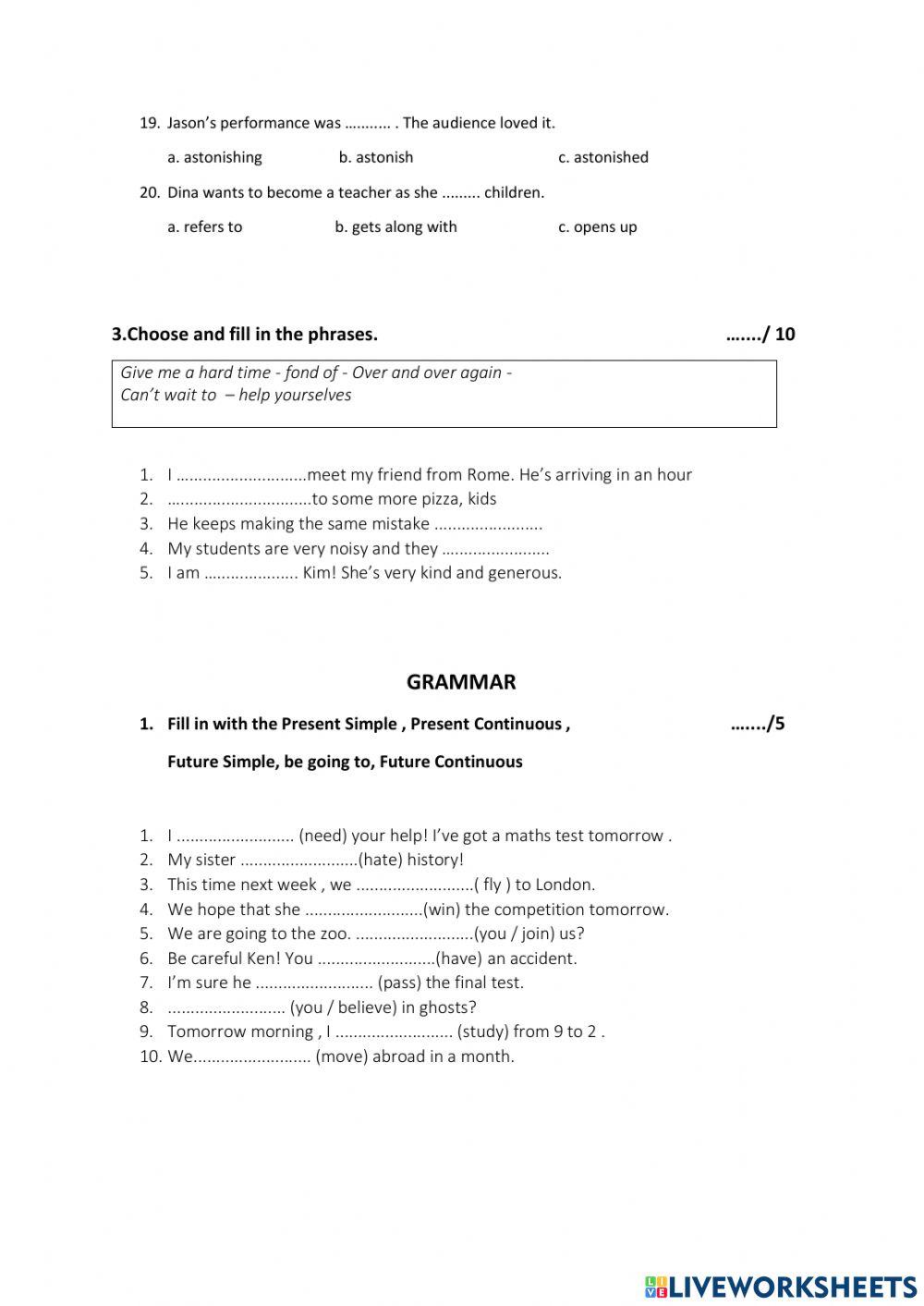 Quick Steps 3 - Final Test ( Lessons 1-20 ) worksheet | Live Worksheets