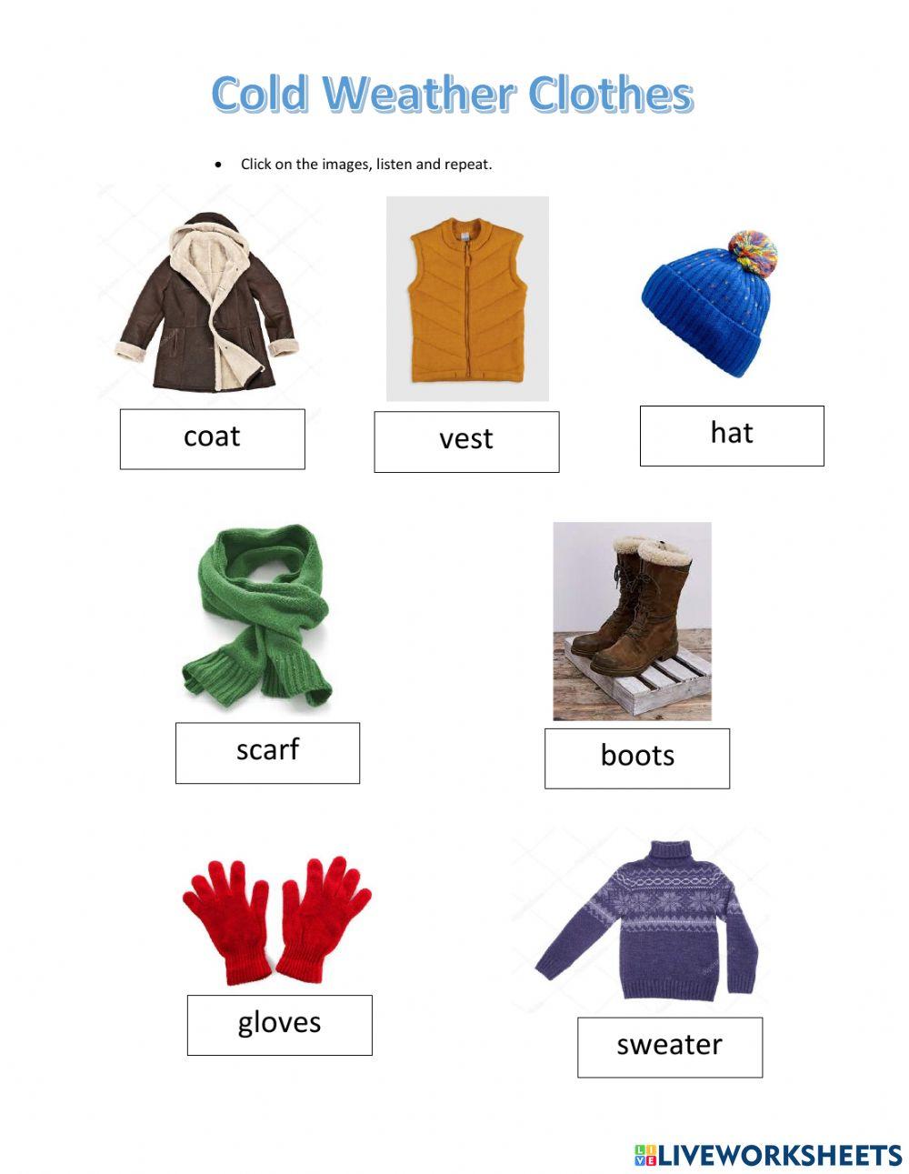 Cold weather clothes worksheet