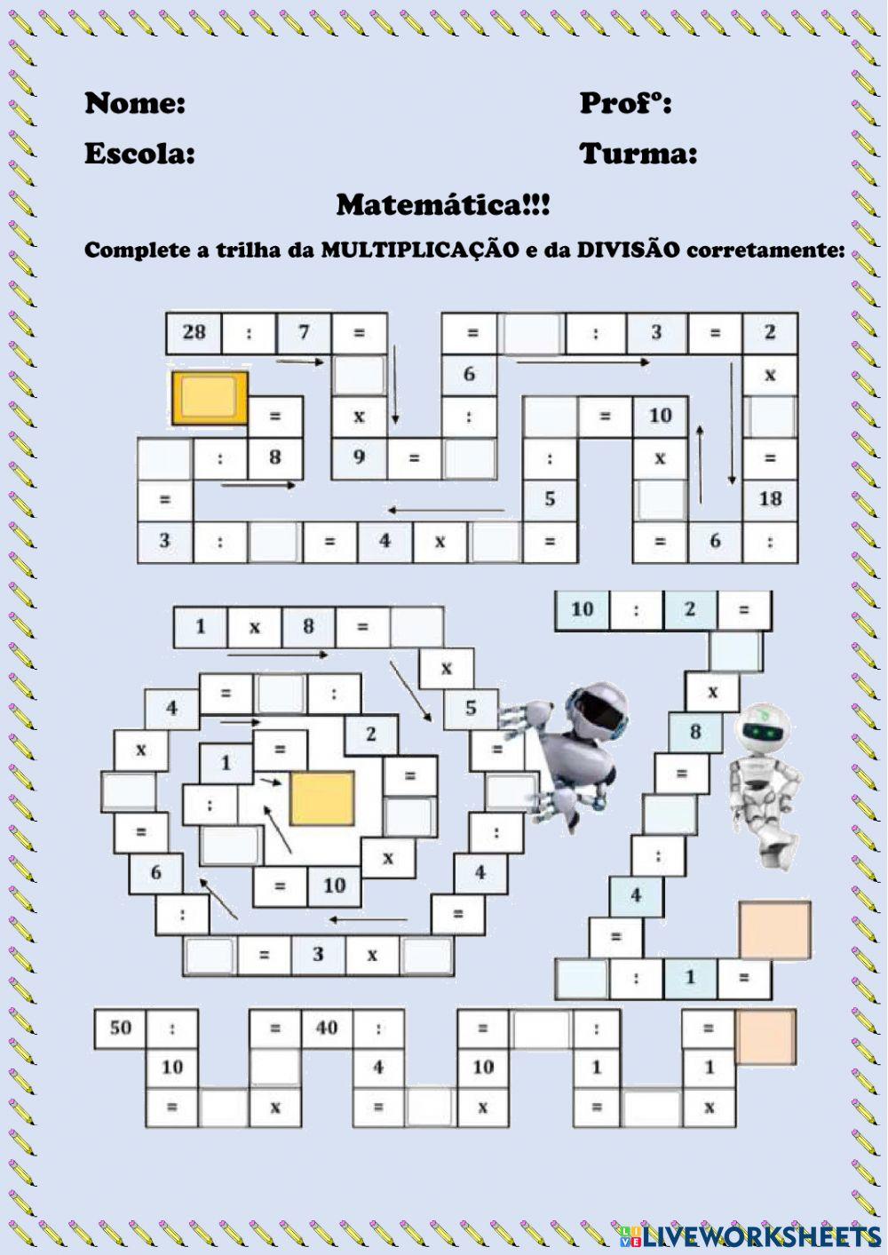 Print Map Quiz: MULTIPLICAÇÃO e DIVISÃO (divisão e multiplicação)