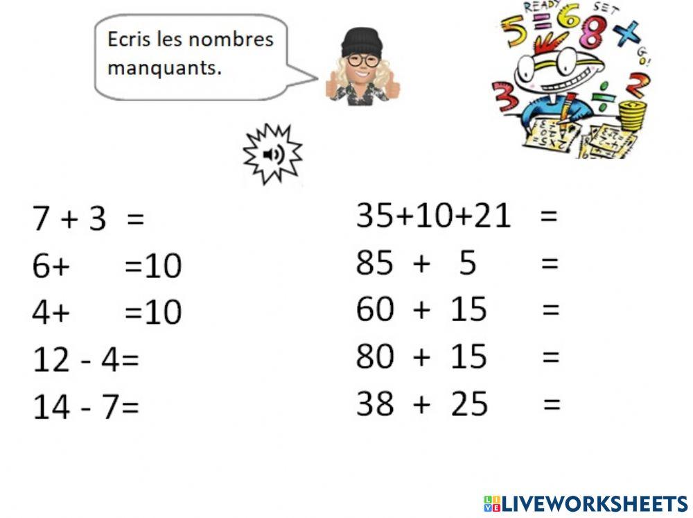 Mathématiques calcul Teacher Géraldine6 exercise for cp | Live Worksheets