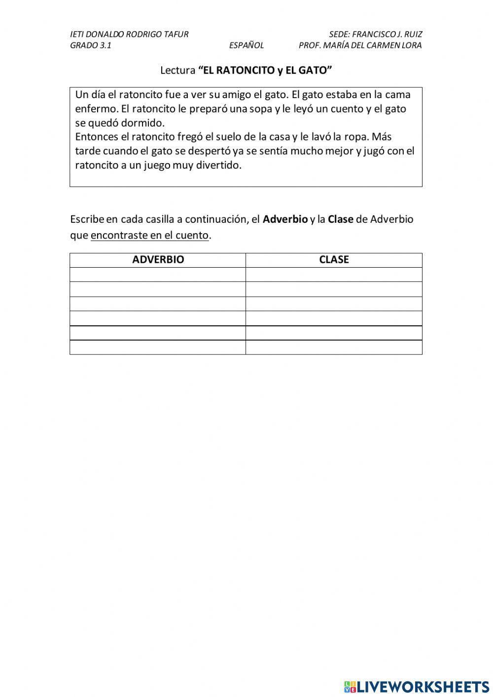 Adverbios de MODO y ejercicio online exercise for