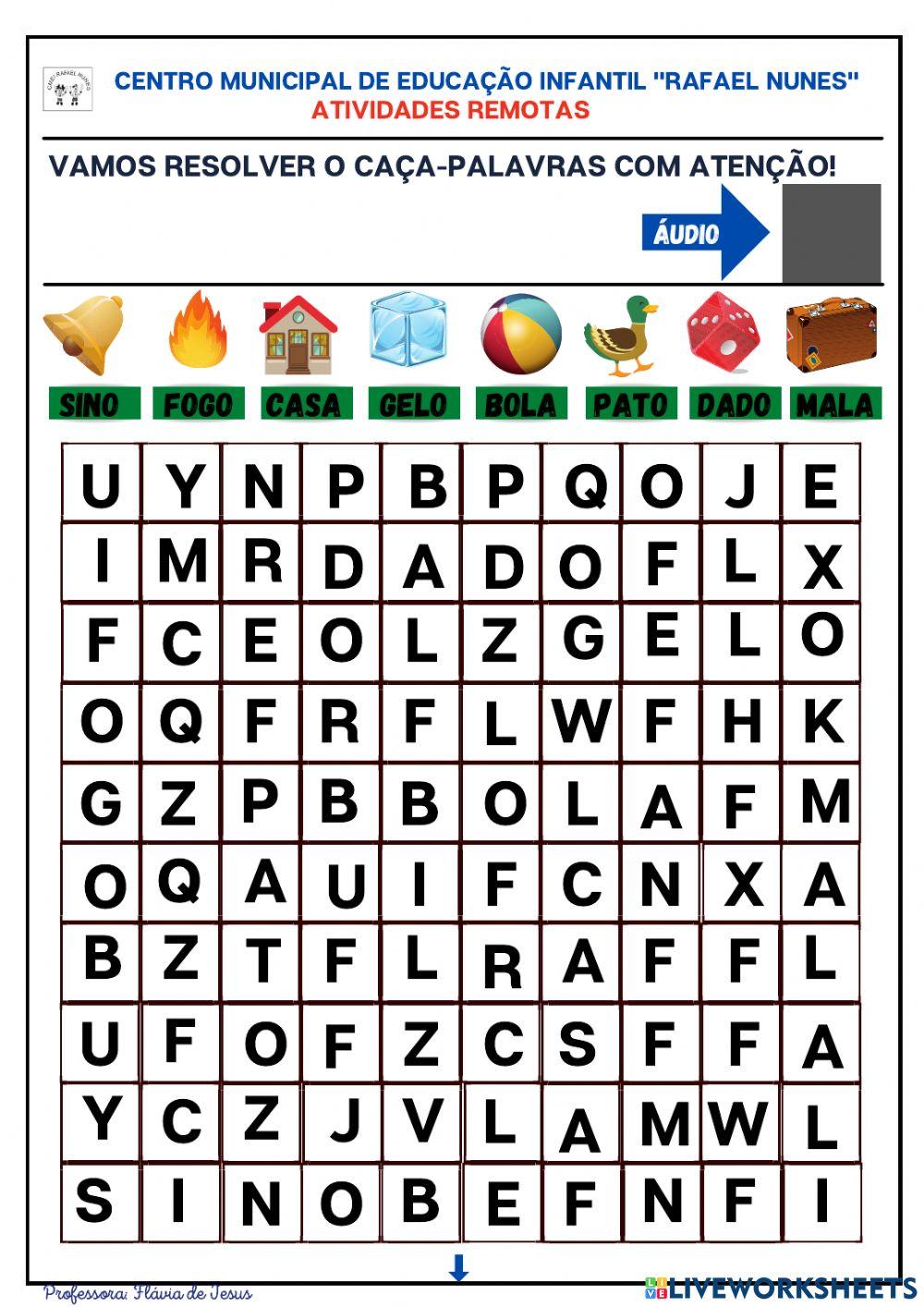 Caça-palavras interactive activity for educação infantil