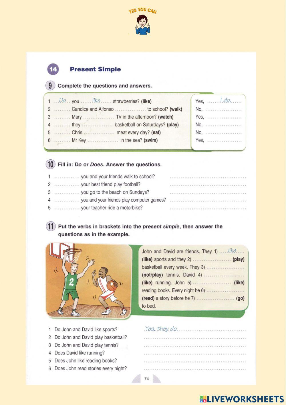 Present simple questions-short answers worksheet | Live Worksheets