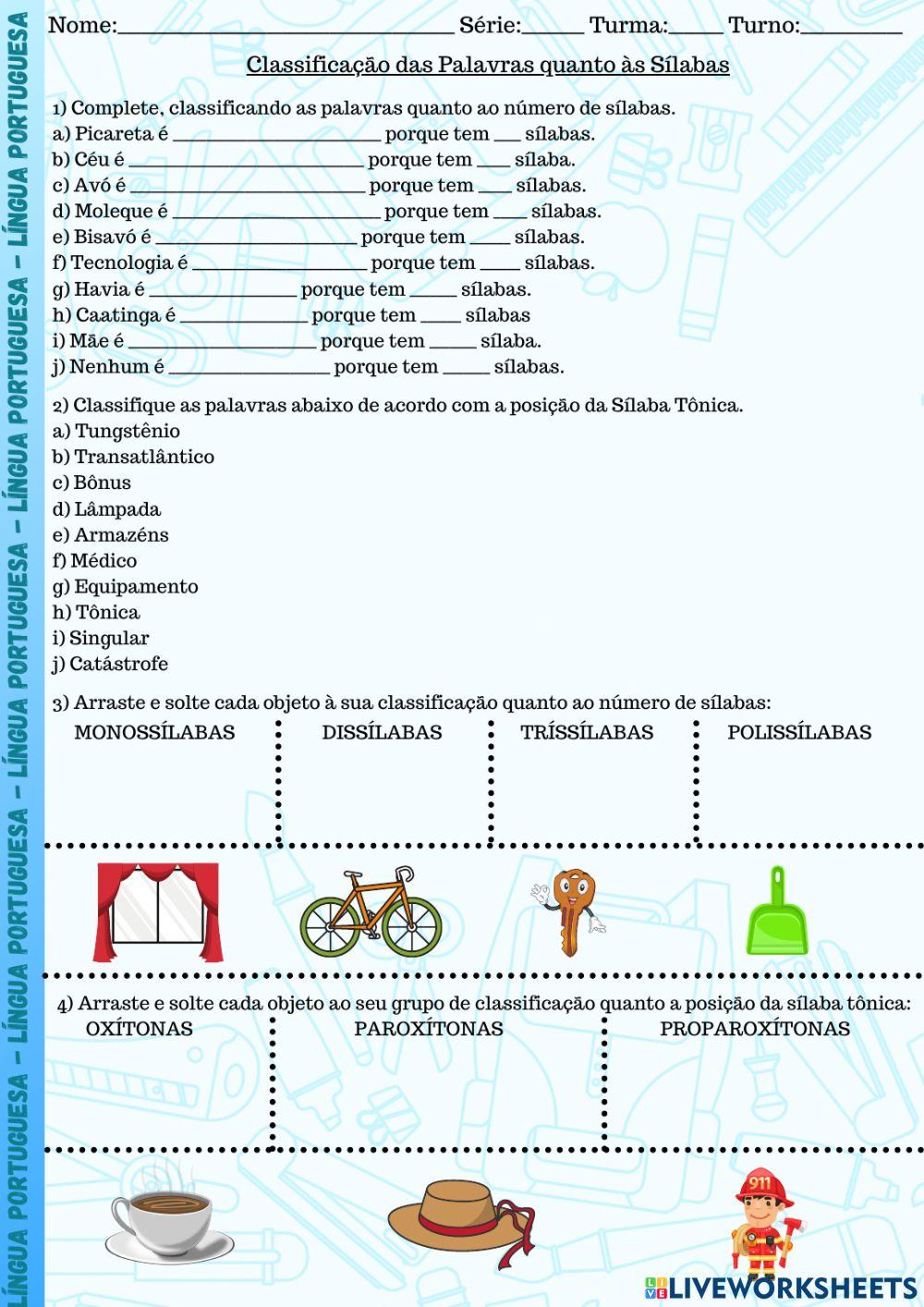 Classificação das Palavras quanto à Sílaba