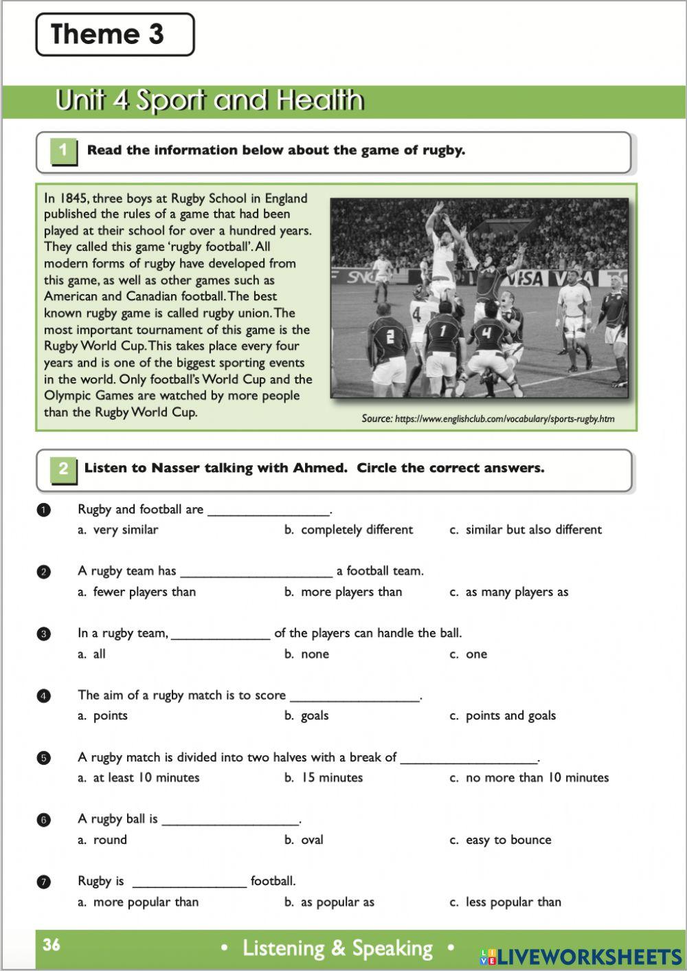 Rugby Match worksheet | Live Worksheets