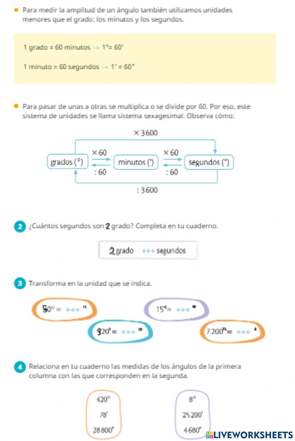 Mates angulos,minutos y segundos online exercise for