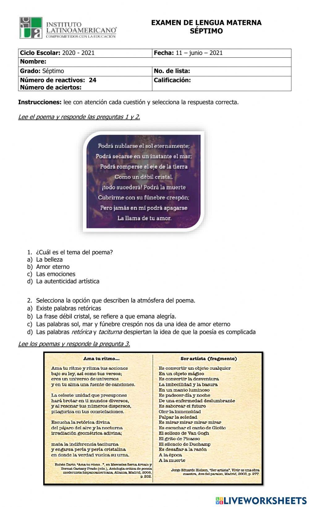 Examen 3.2 - español - séptimo