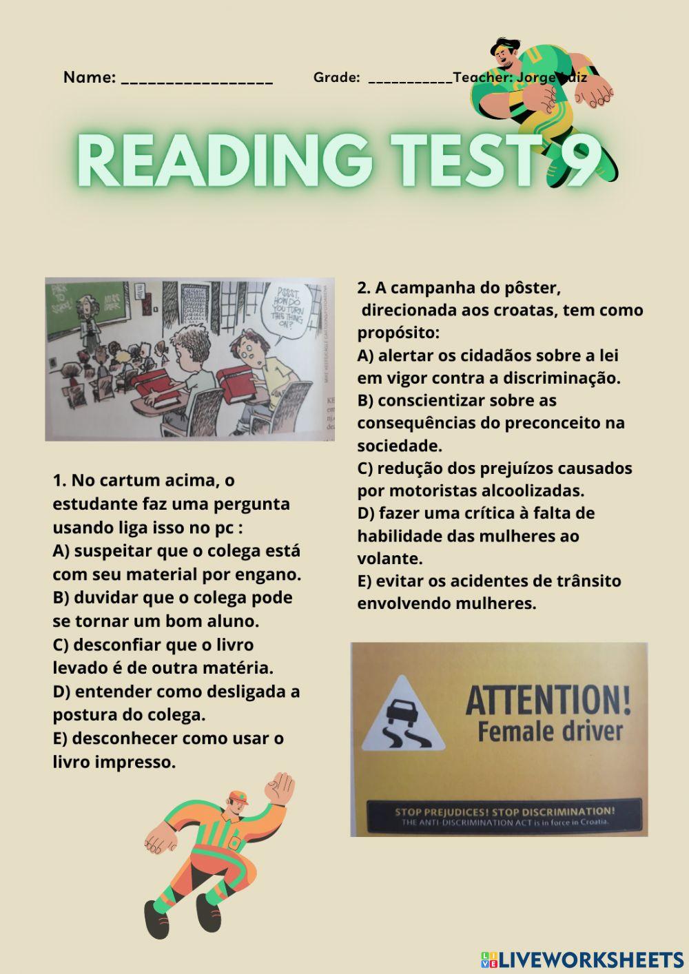 Reading test interactive activity for Médio | Live Worksheets