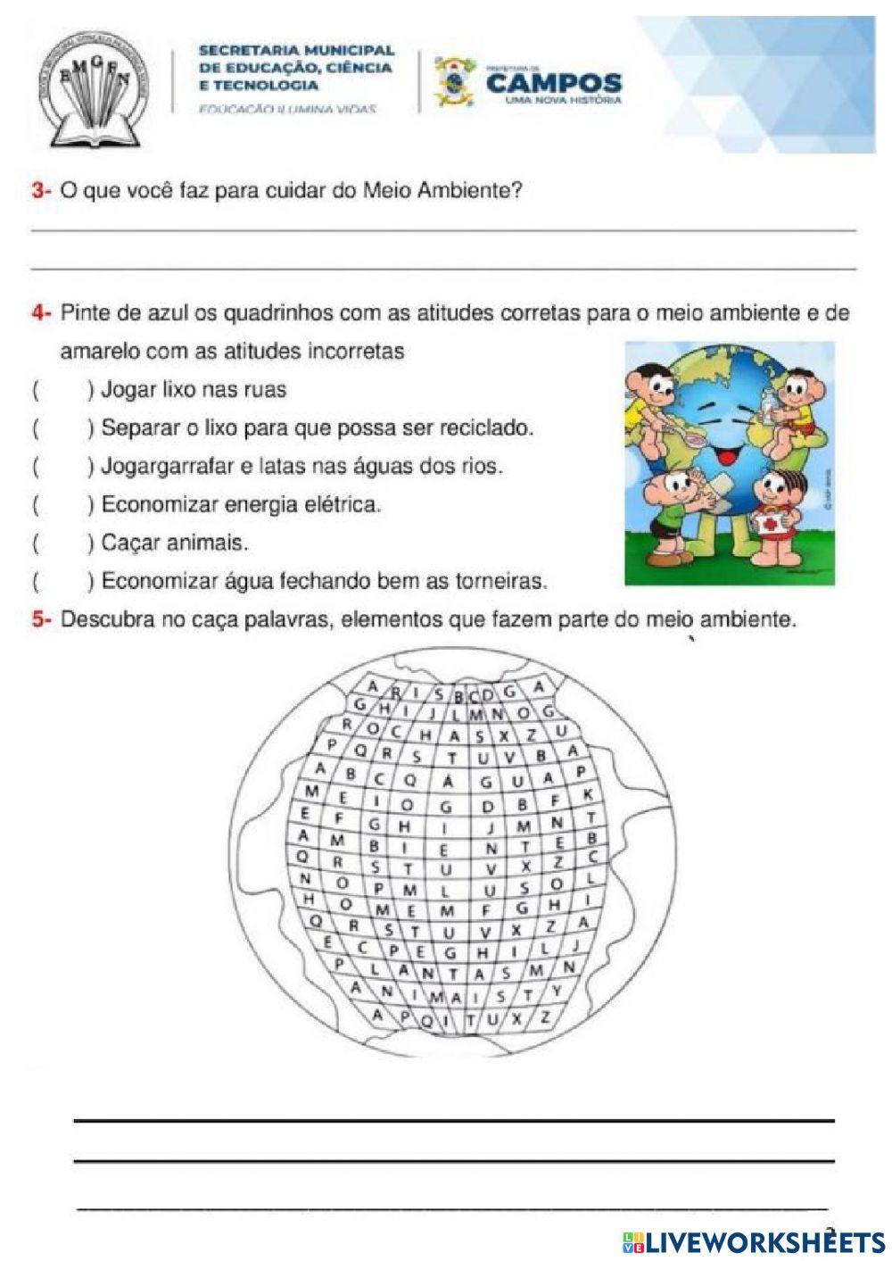 Meio ambiente exercise for 4 E 5 ANO | Live Worksheets