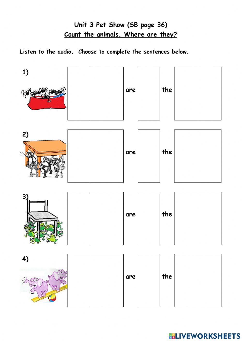 Unit 3 Count the animals. Where are they?