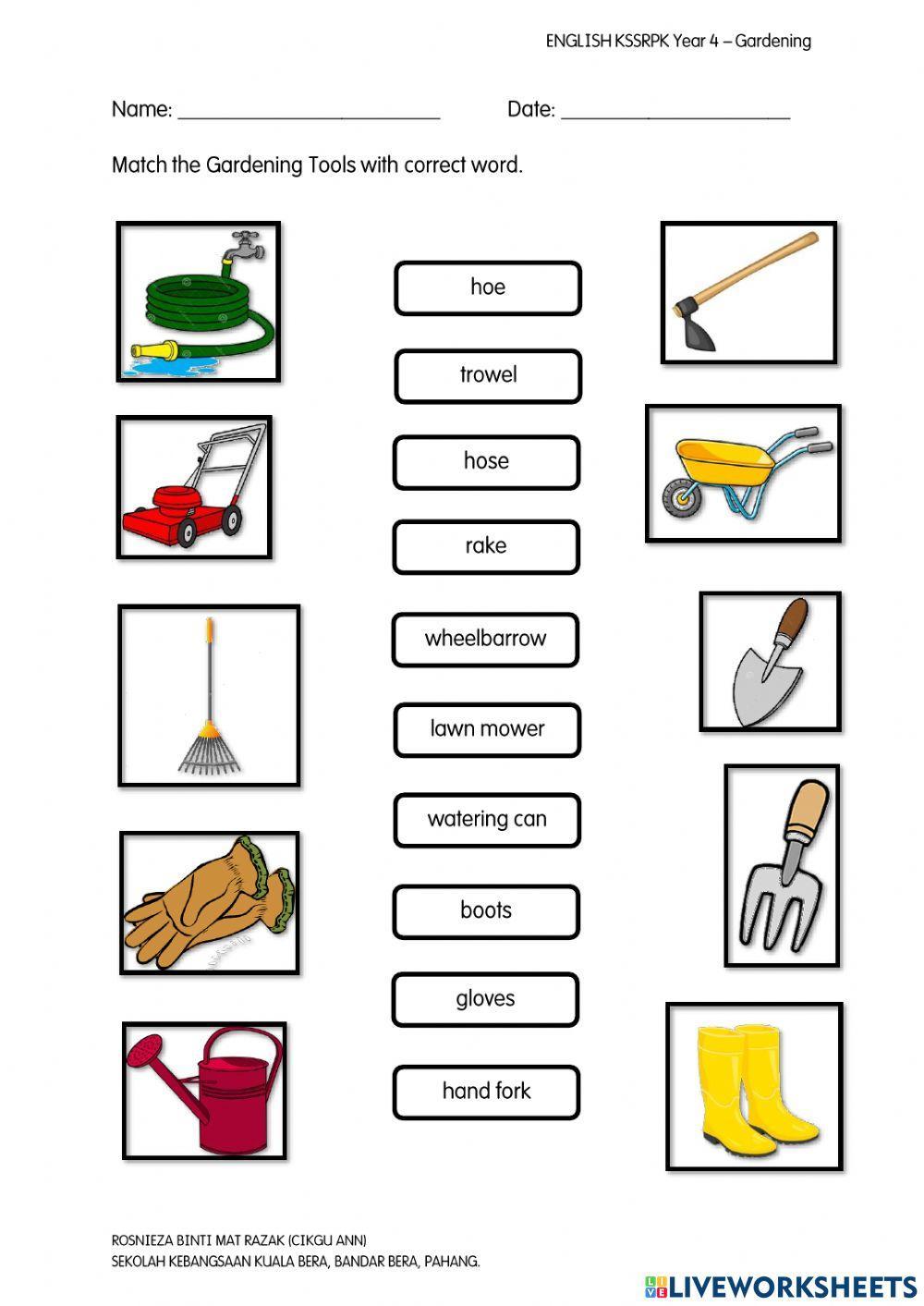 Gardening tools exercise | Live Worksheets