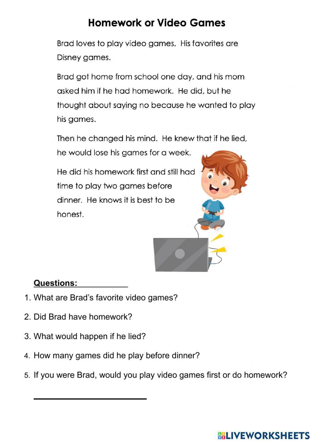 Hw or video games worksheet | Live Worksheets