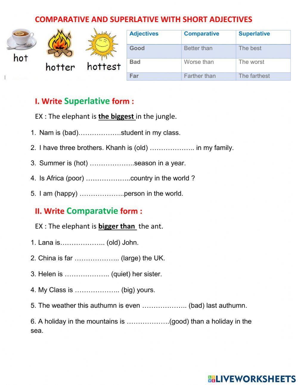 Comparative with short adjectives interactive worksheet | Live Worksheets