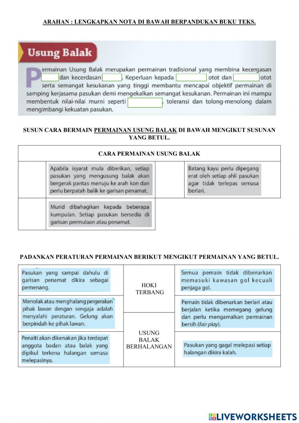 PJ ting 5 : rekreasi dan kesenggangan (hoki terbang & usung balak)