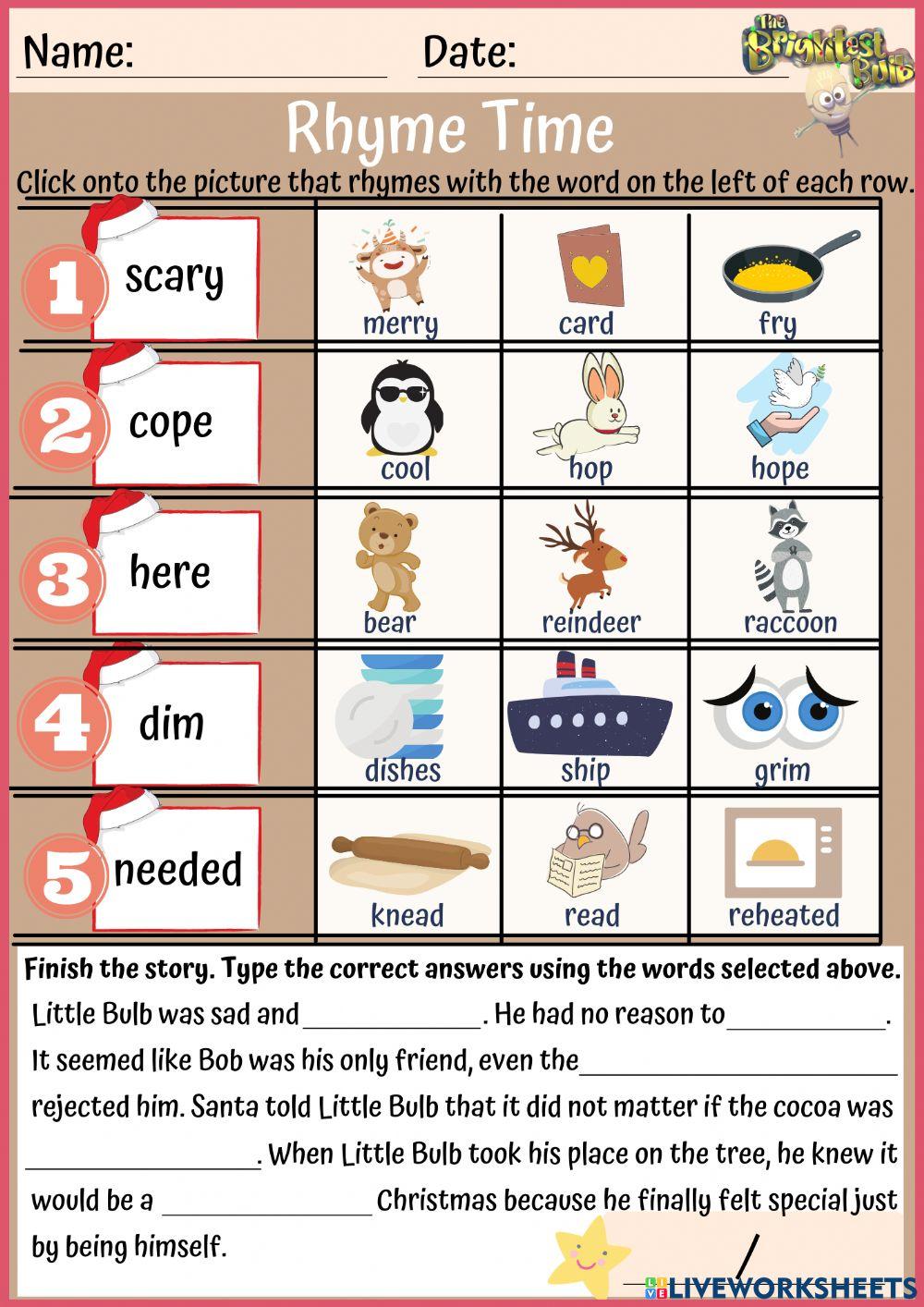 Rhyme Time exercise | Live Worksheets