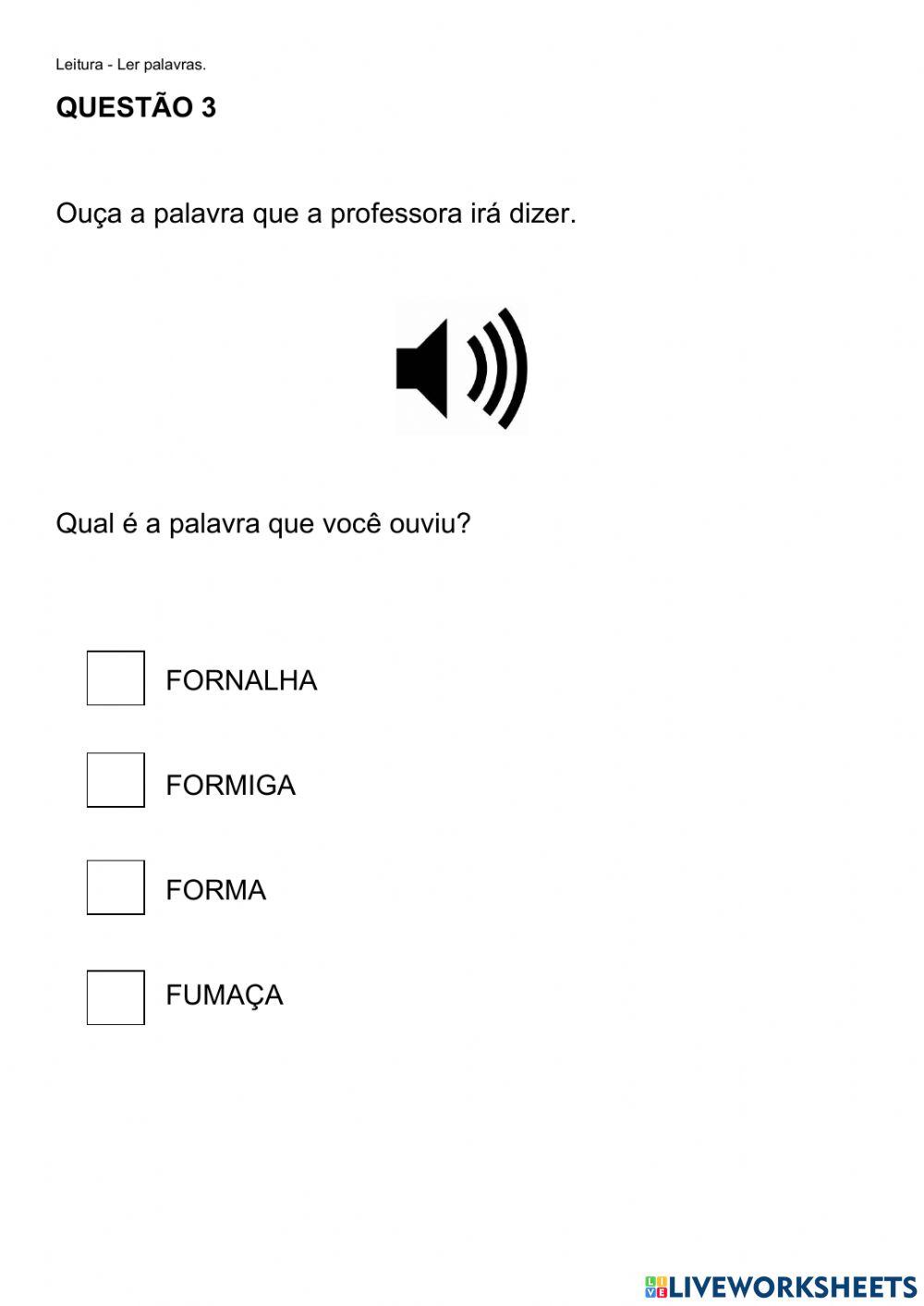 Avaliação língua portuguesa