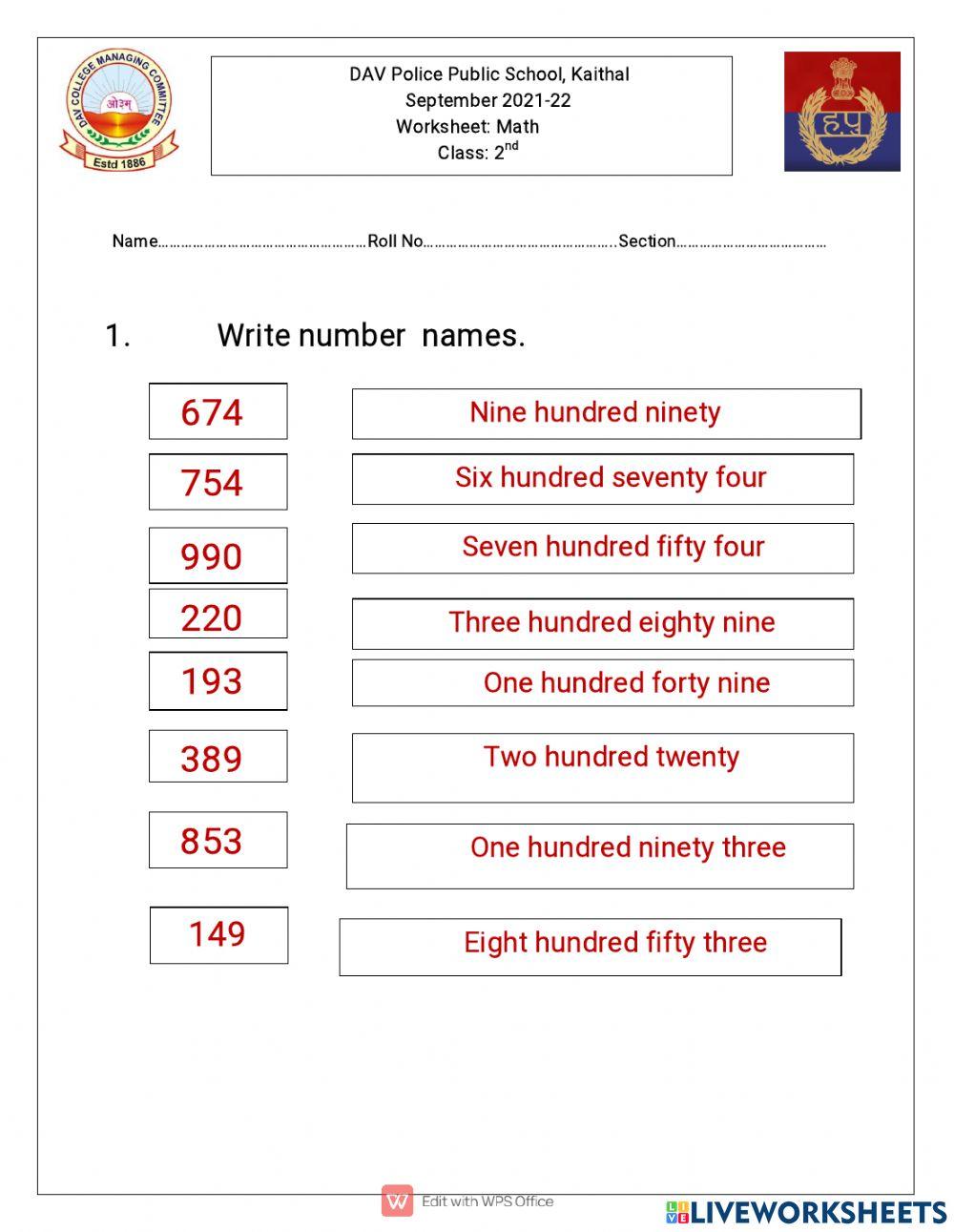 Worksheet of math