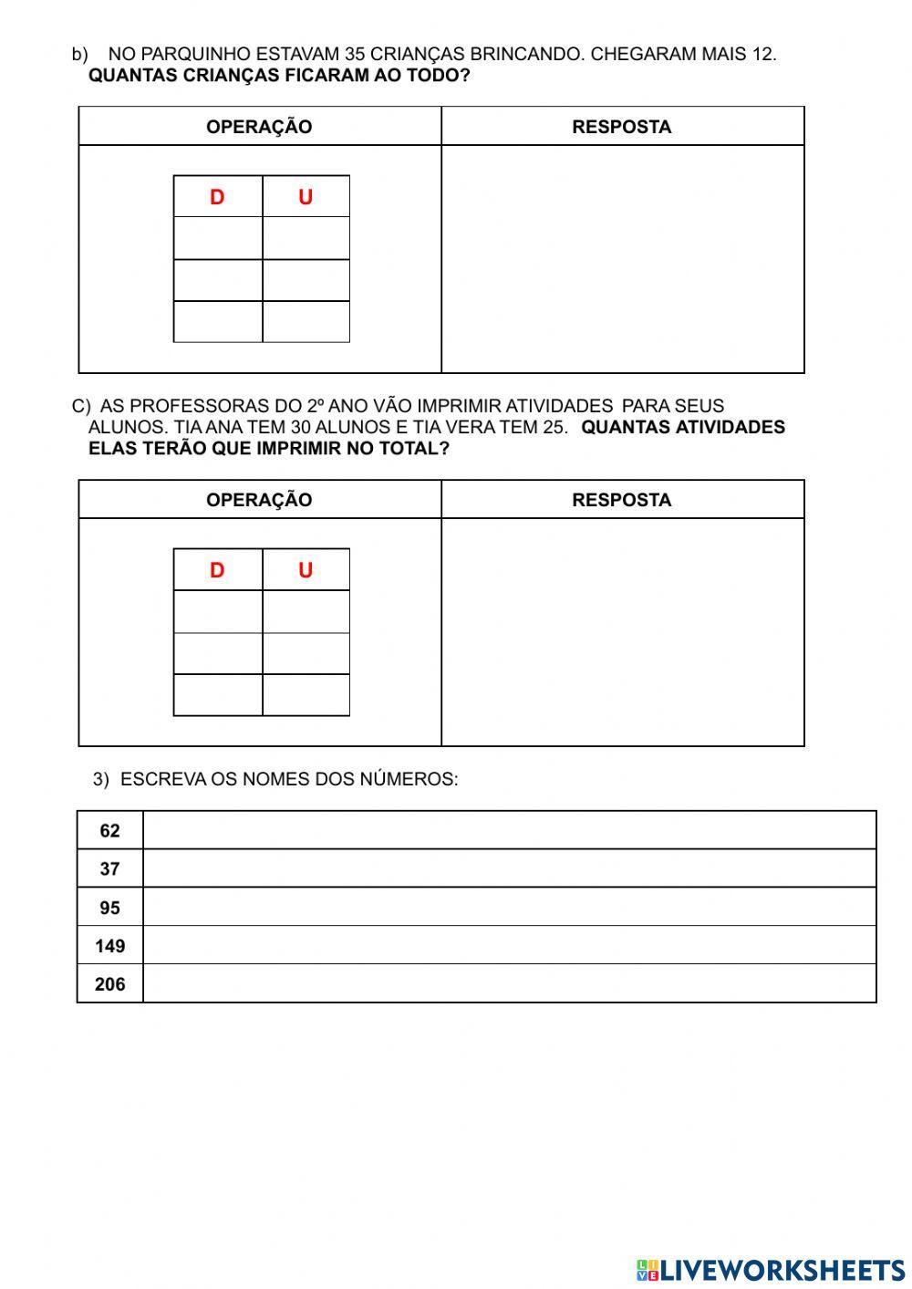 Matemática online exercise for 2 ano