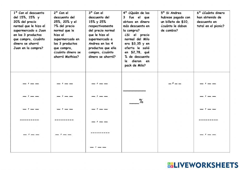 Picnic Matemático-parte 2 worksheet | Live Worksheets