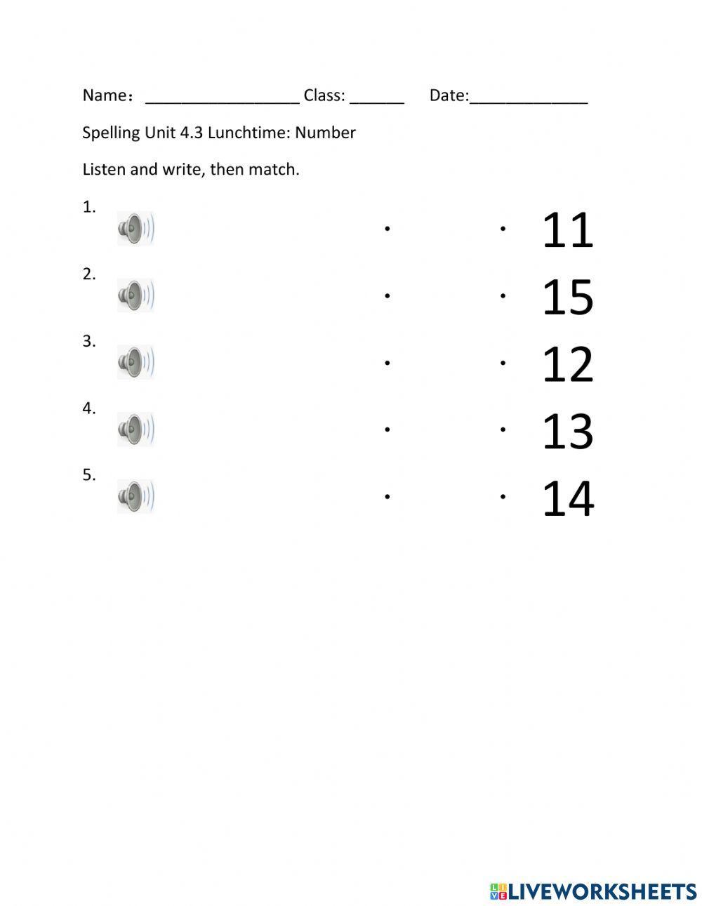 Spelling Unit 4.3 Lunchtime: number