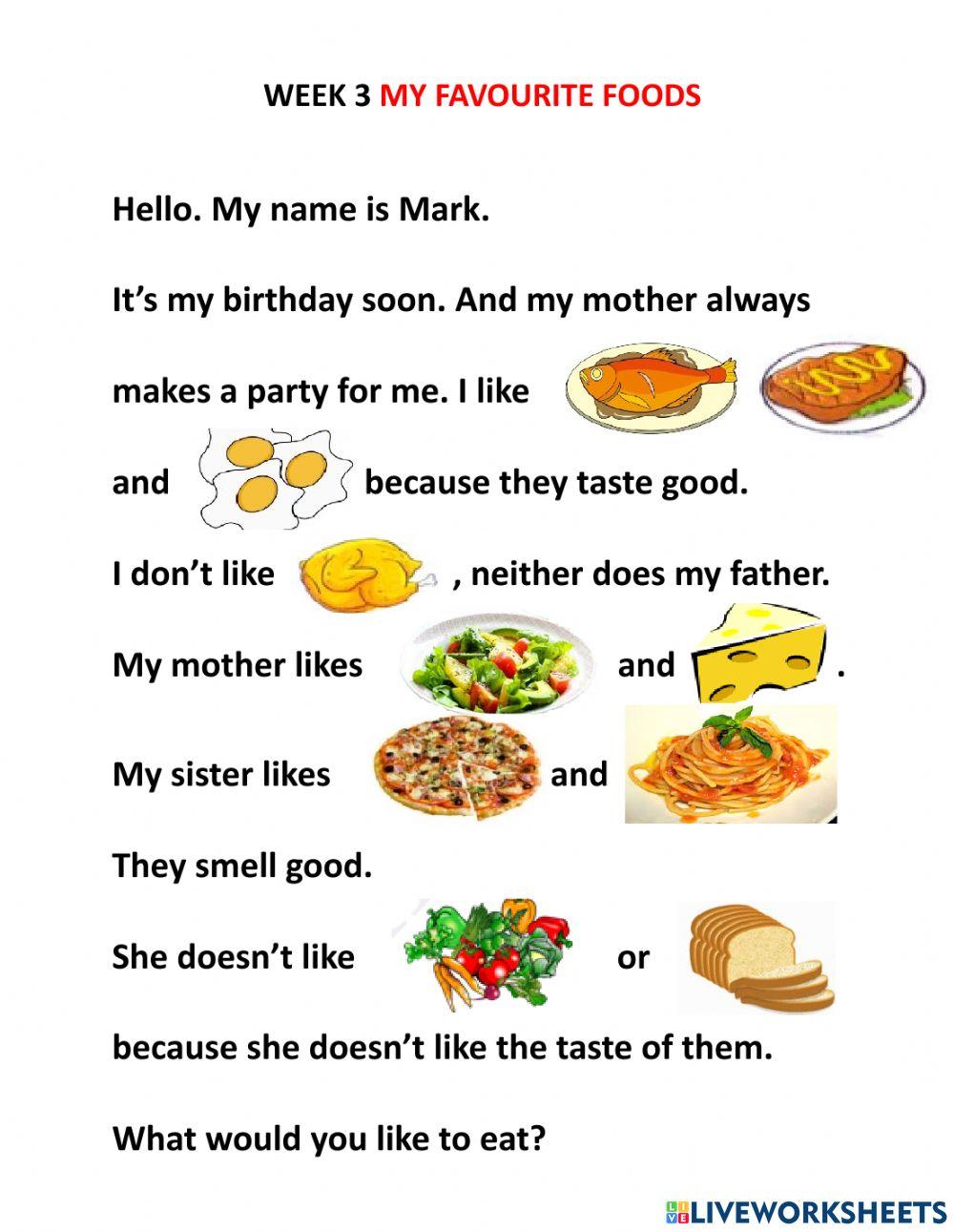 Unit 3: My favorite foods worksheet | Live Worksheets