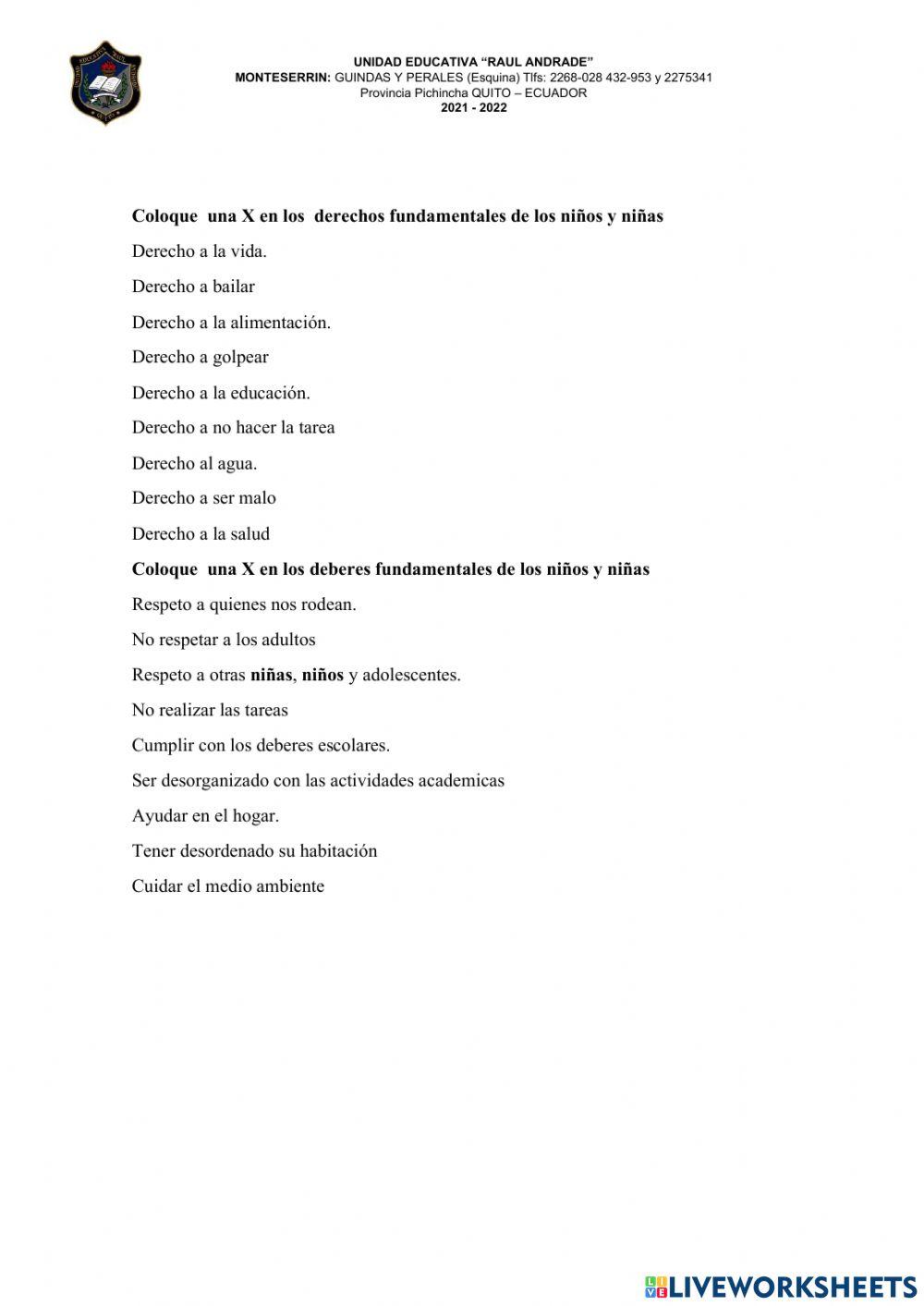 Derechos y Obligaciones de los niños y niñas