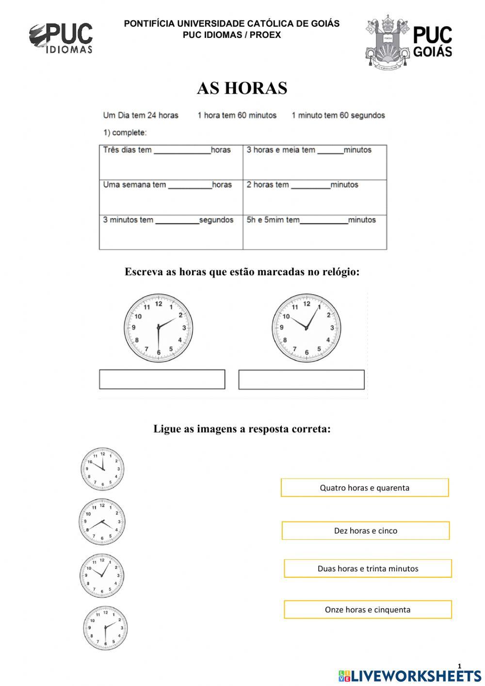 Horas e corpo humano online exercise for | Live Worksheets