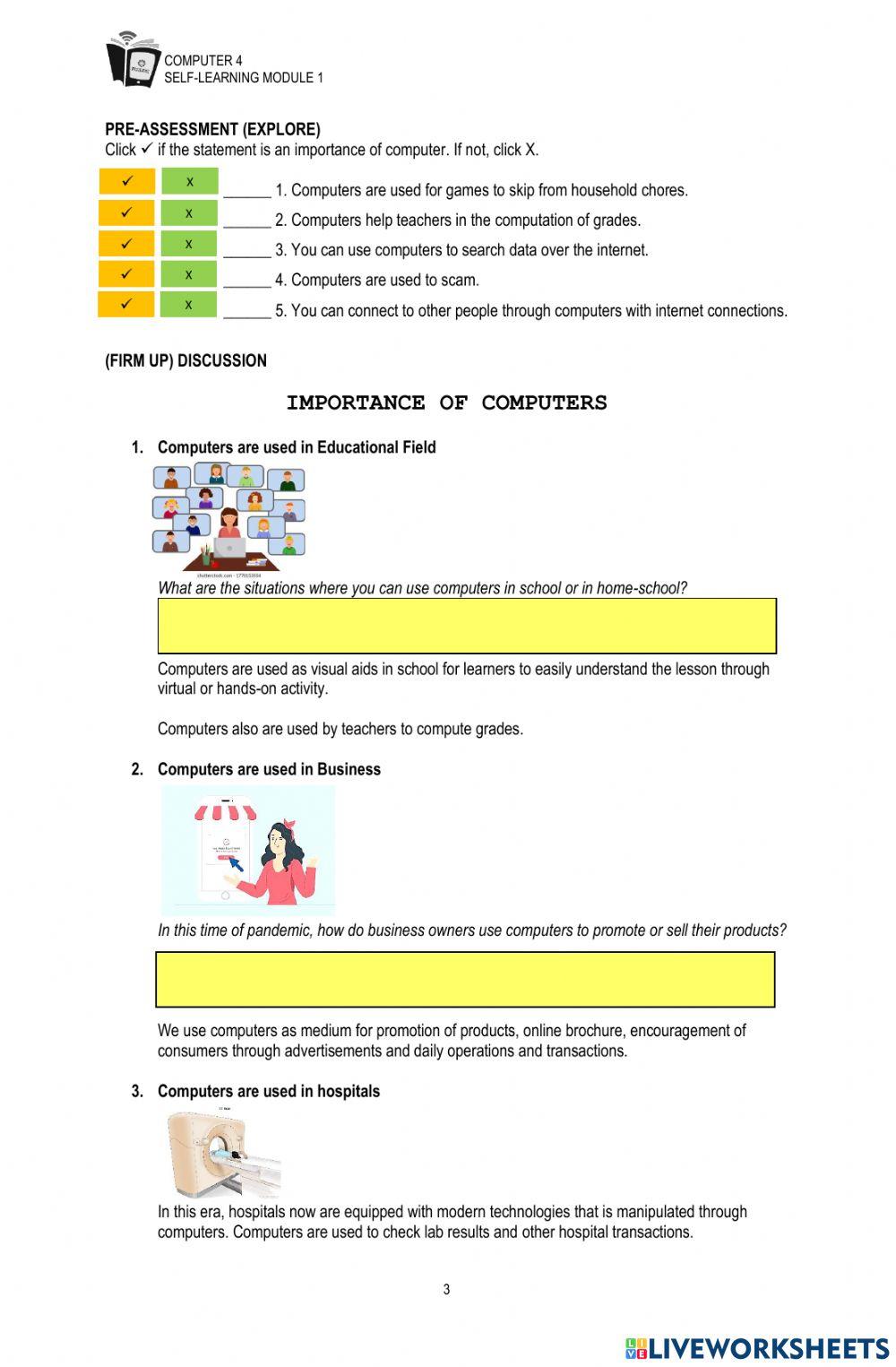 Live Worksheet 1 in Computer