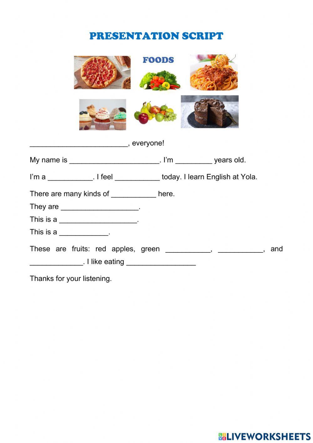 Presentation worksheet