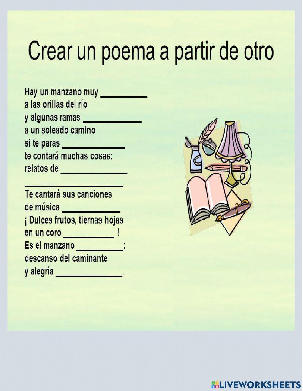Crear un poema interactive worksheet | Live Worksheets