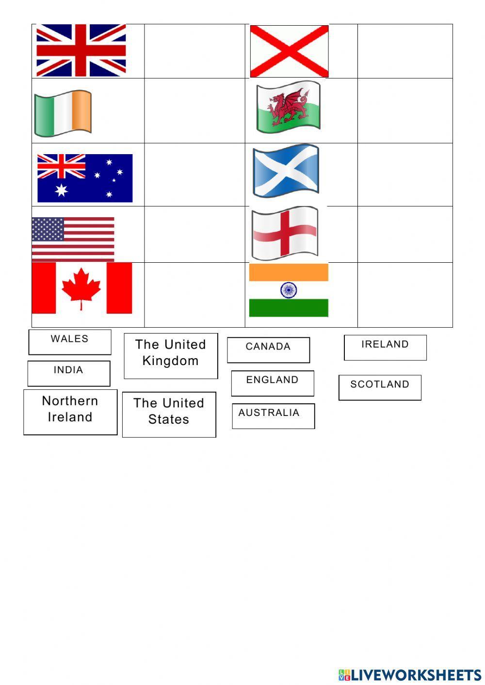 English speaking countries and flags worksheet | Live Worksheets