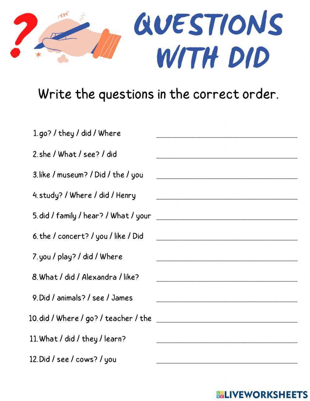 Unscramble simple past questions worksheet | Live Worksheets
