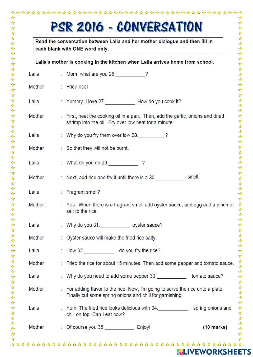 Conversation online worksheet for Grade 5-6 | Live Worksheets