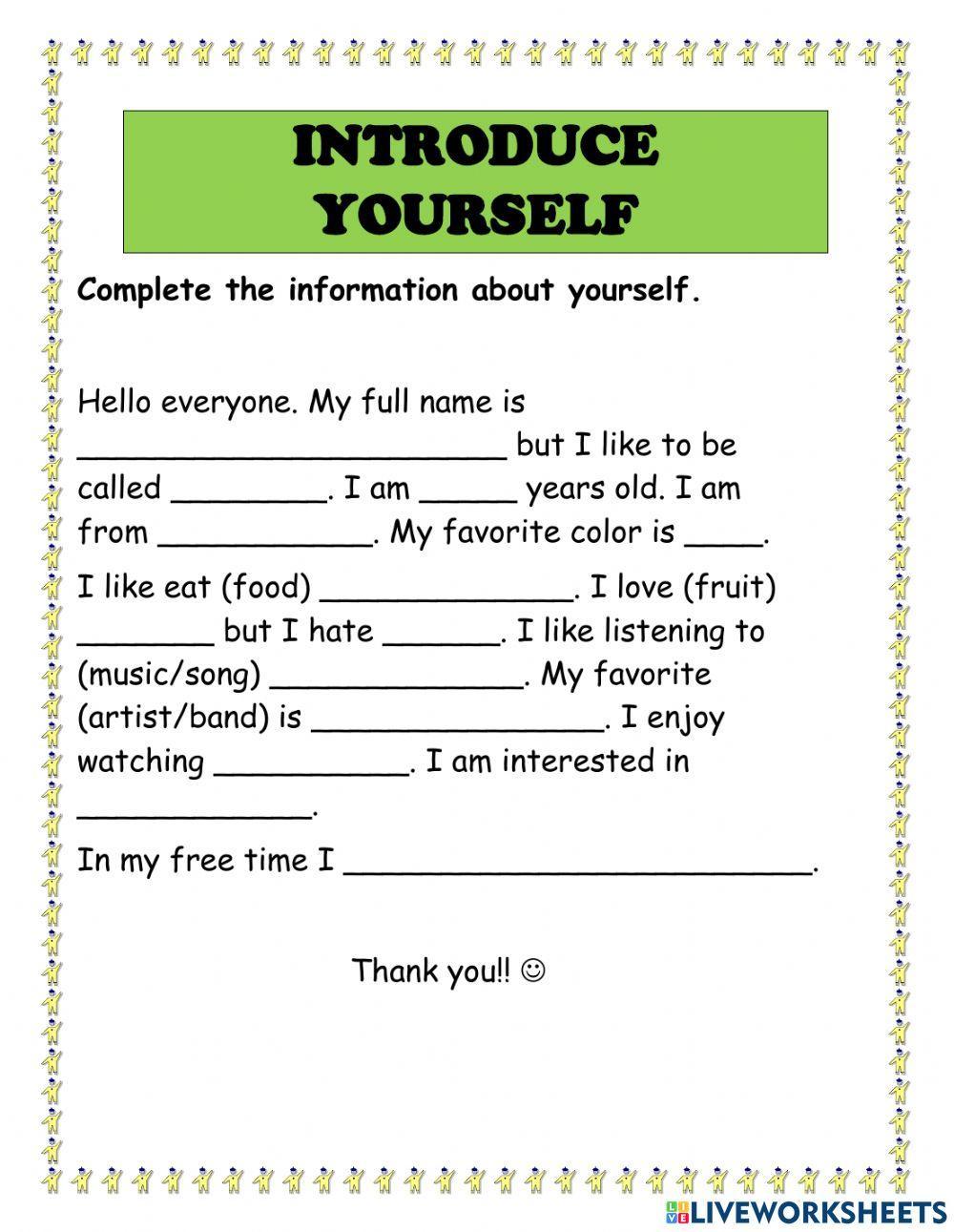 Introduce yourself worksheet for A1 | Live Worksheets