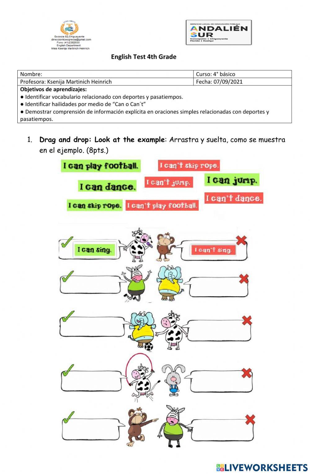 Test 4th grade Sports and Free time activities online exercise for | Live  Worksheets