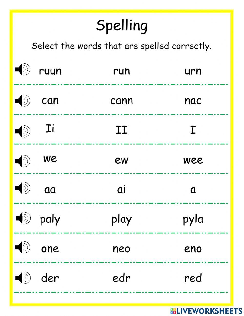 Spelling-select the word that is spelled correctly DJ online exercise for 1  | Live Worksheets