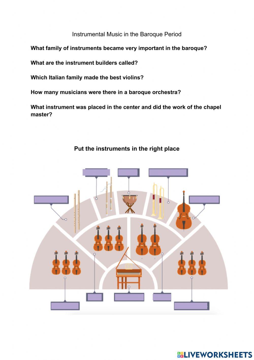 Baroque Instrumental Music interactive worksheet | Live Worksheets