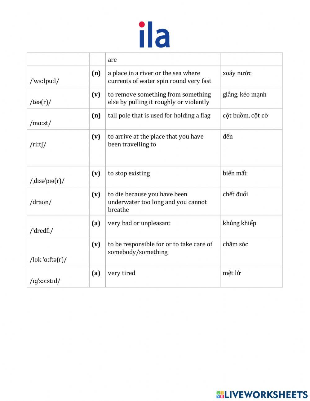 J5A - U5 - Reading Vocabulary