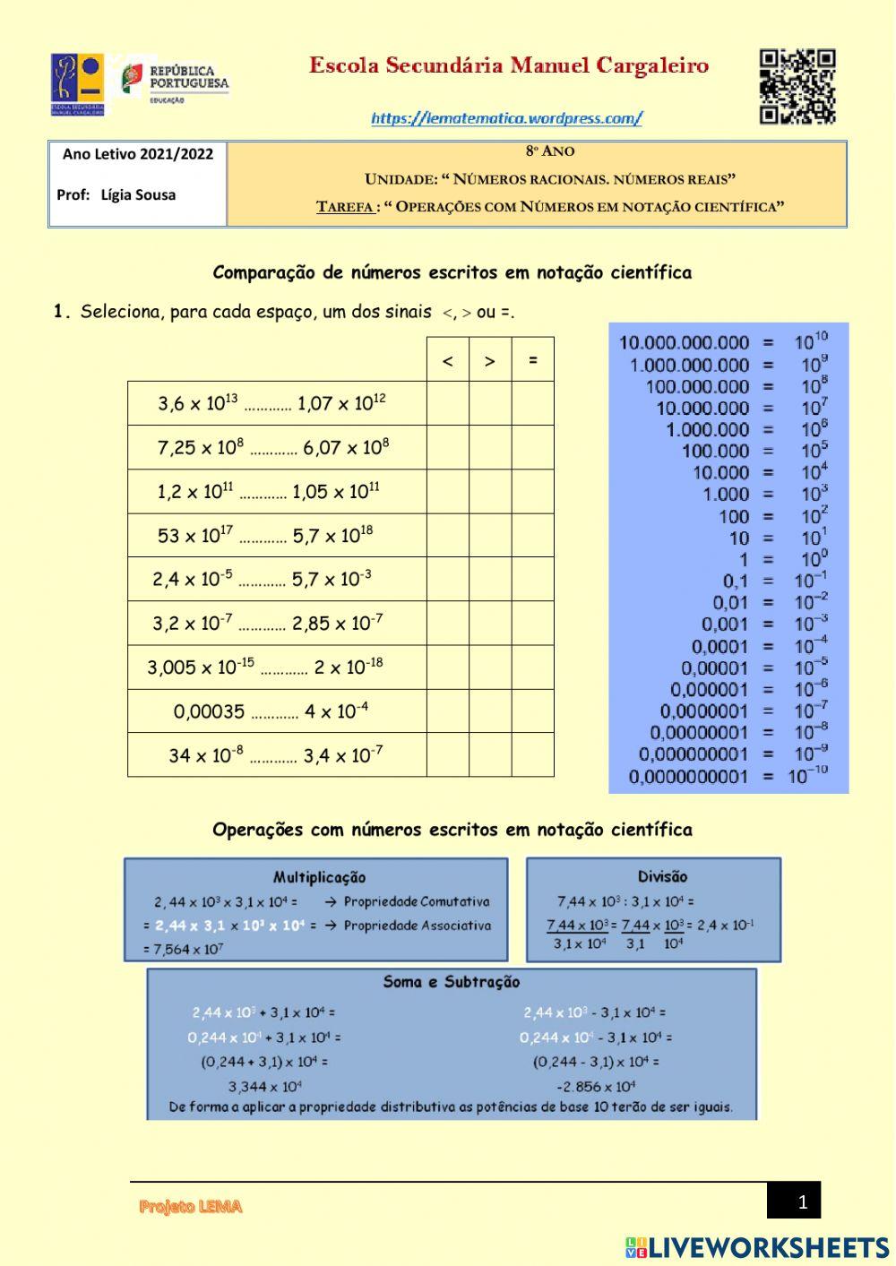 Notação Científica interactive exercise for 8