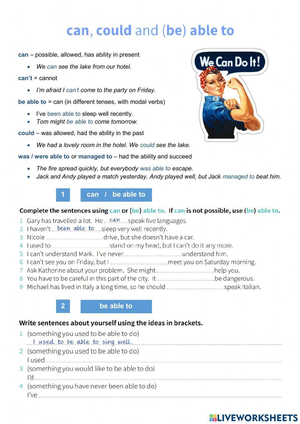 Can, could, be able to interactive worksheet | Live Worksheets