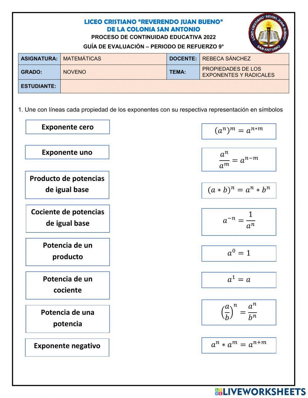 Propiedades de los radicales y exponentes