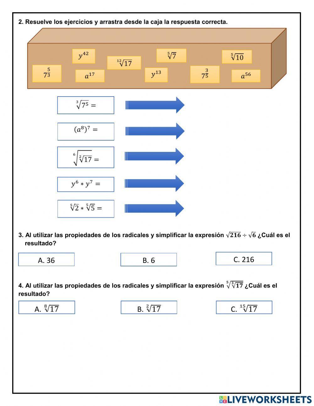 Propiedades de los radicales y exponentes