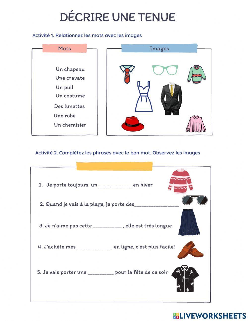 Les vêtements online exercise for A1 | Live Worksheets
