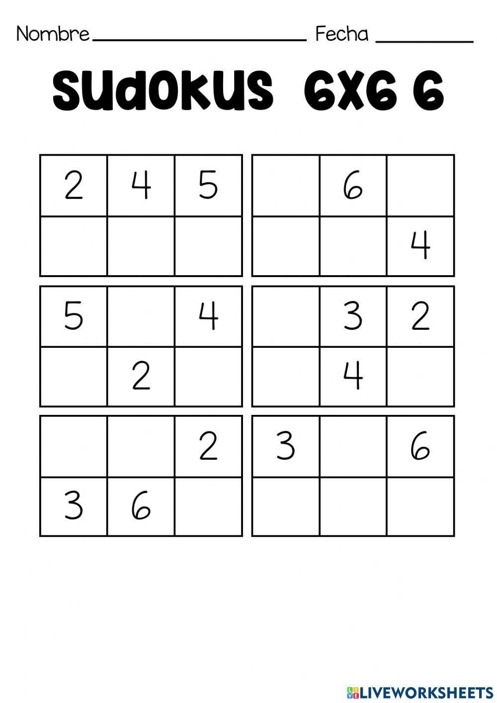 Sudoku 6x6. 6 worksheet | Live Worksheets