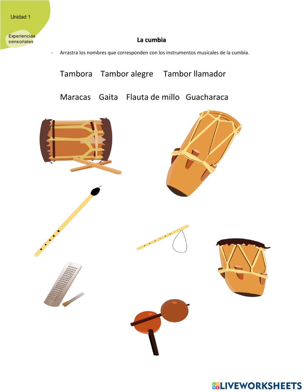 Instrumentos de cumbia y bambuco worksheet | Live Worksheets